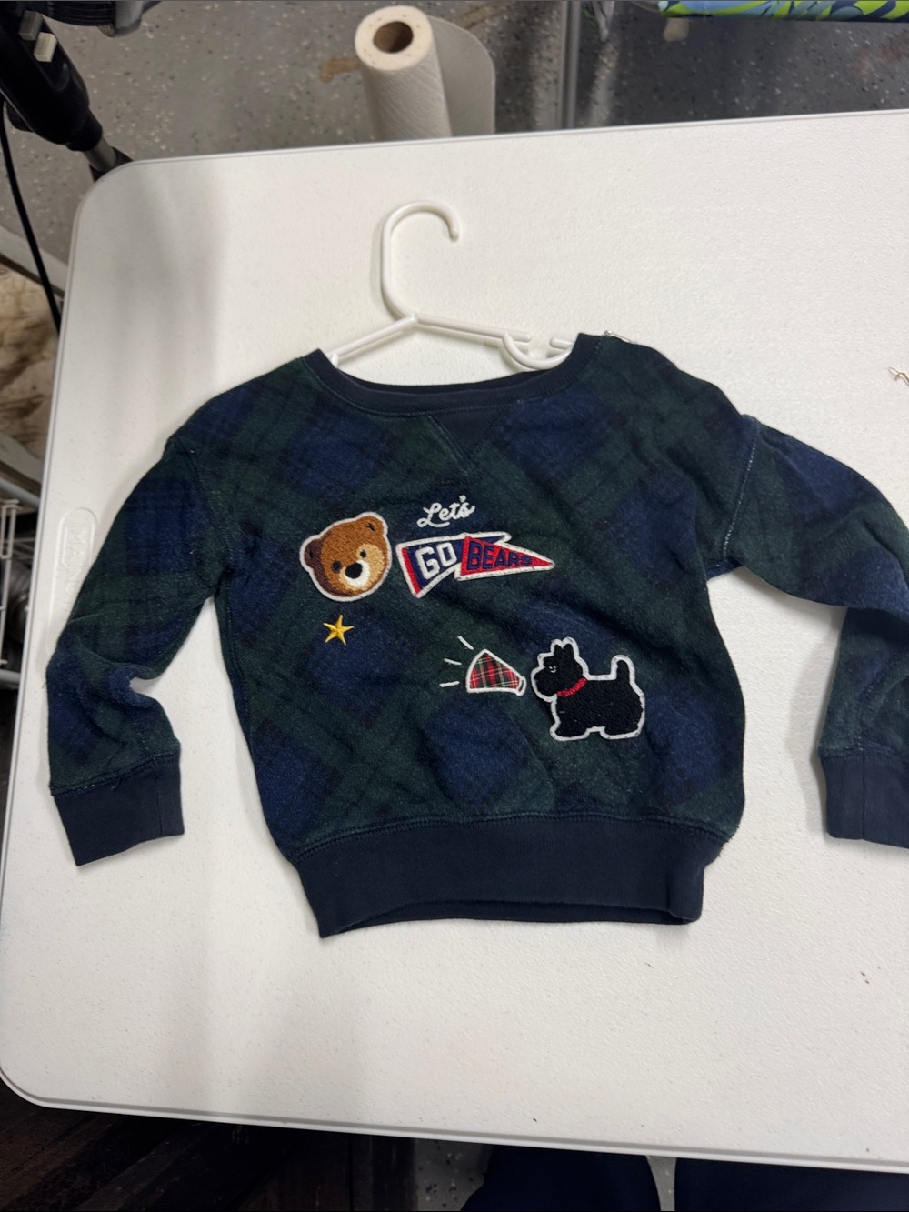 Polo by Ralph Lauren Navy and Green Plaid Kids Sweatshirt with Patch Details